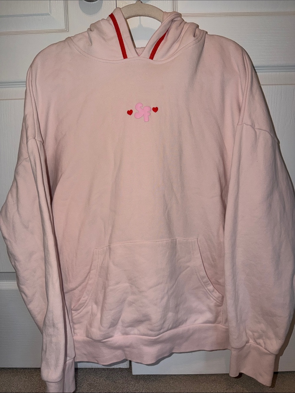 Unisex Starfit Valerie Oversized pink Hoodie Size Large red trim